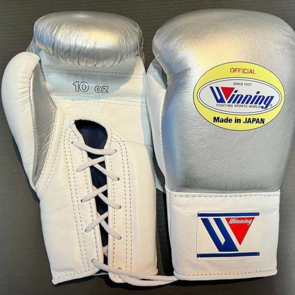 Winning Boxing Gloves Silver/White Lace-Up