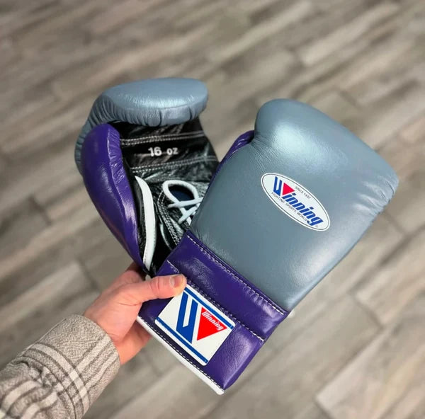 Winning Boxing Gloves Grey/Black/Purple Sparring