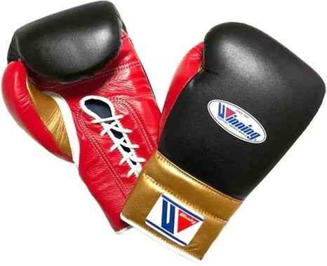 Winning Boxing Gloves Black/Red/Gold Lace-Up