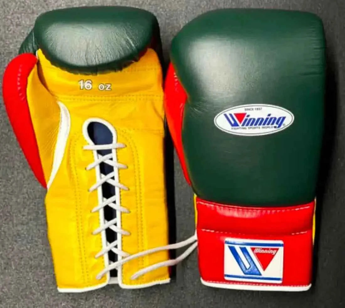 Winning Boxing Gloves Green/Red/Yellow Custom Made