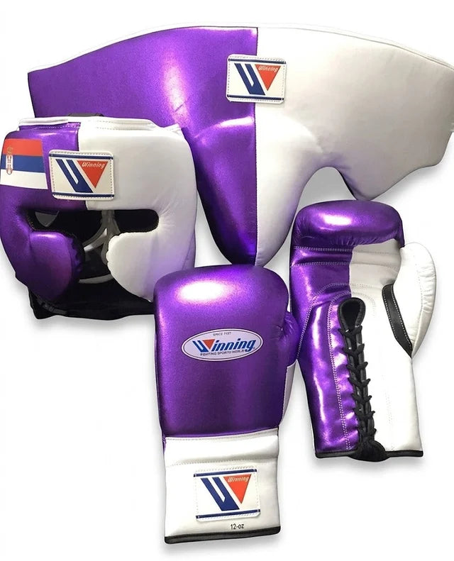 Winning Boxing Set Purple/White Leather