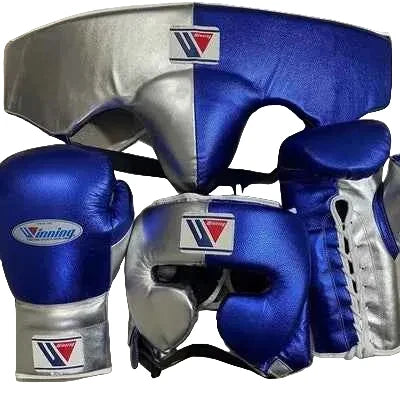 Winning Boxing Set Silver/Blue Leather