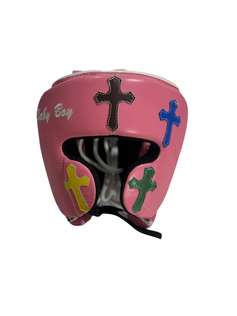 Winning Boxing Set Pink Chrome Heart Style  Leather