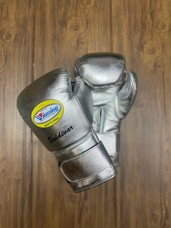Winning Boxing Gloves Silver Velcro Sparring
