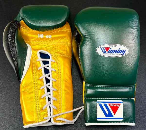 Winning Boxing Gloves Green/Yellow/Black Lace-Up