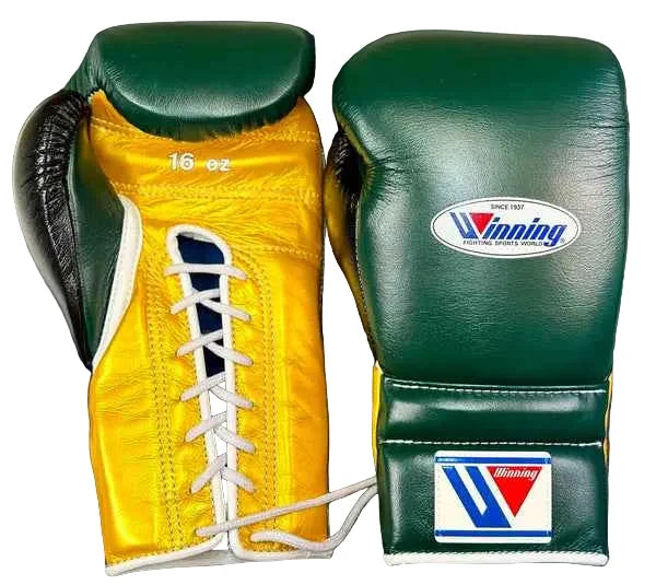 Winning Boxing Gloves Green/Golden  Lace up