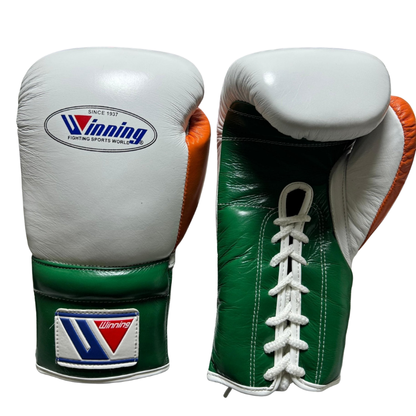Winning Boxing Gloves White/Green/Orange Lace-Up