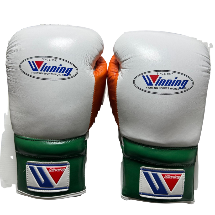 Winning Boxing Gloves White/Green/Orange Lace-Up
