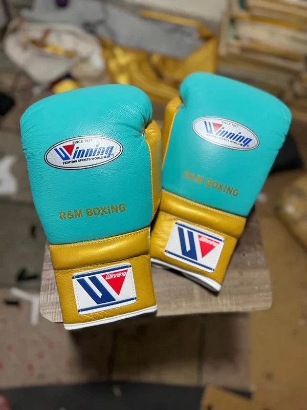 Winning Boxing Gloves Sky-Blue/Gold Sparring