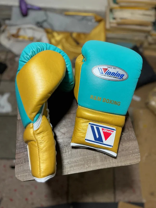 Winning Boxing Gloves Sky-Blue/Gold Sparring