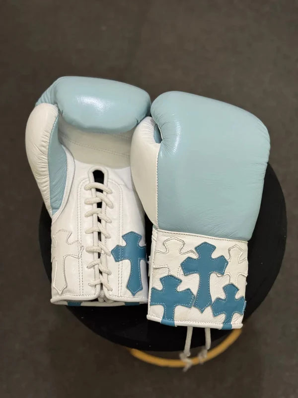 Winning Boxing Gloves Teal/White Chrome Heart Style Lace-Up