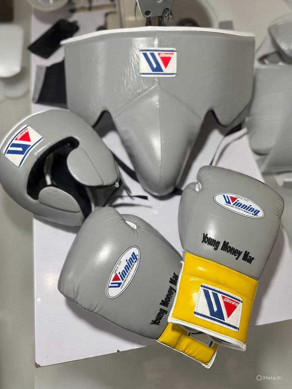 Winning Boxing Gloves Grey/Yellow/White Custom