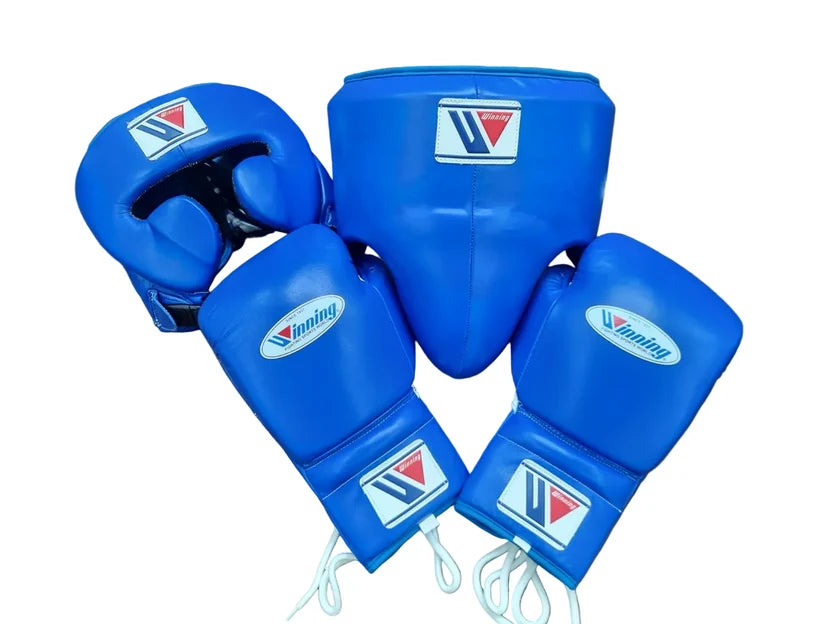 Winning Boxing Set Blue/White Leather