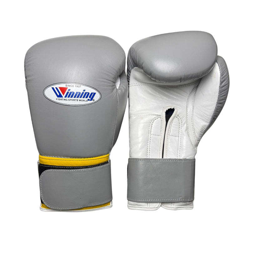 Winning Boxing Gloves Grey/White/Gold Leather