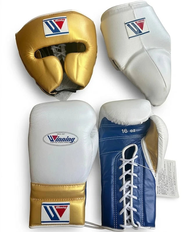 Winning Boxing Set Golden/White/Blue Leather