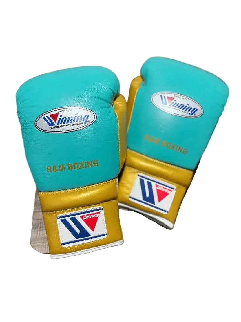 Winning Boxing Gloves Green/Golden Lace up