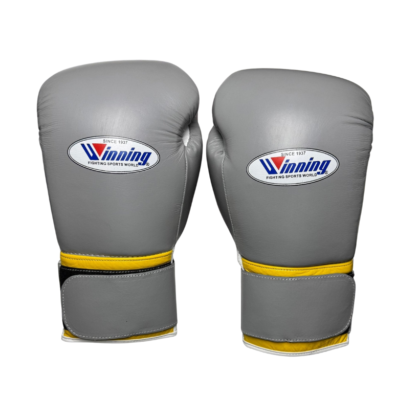 Winning Boxing Gloves Grey/White/Gold Leather