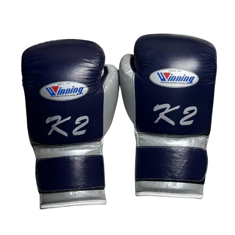 Winning Boxing Gloves Blue/Silver Leather
