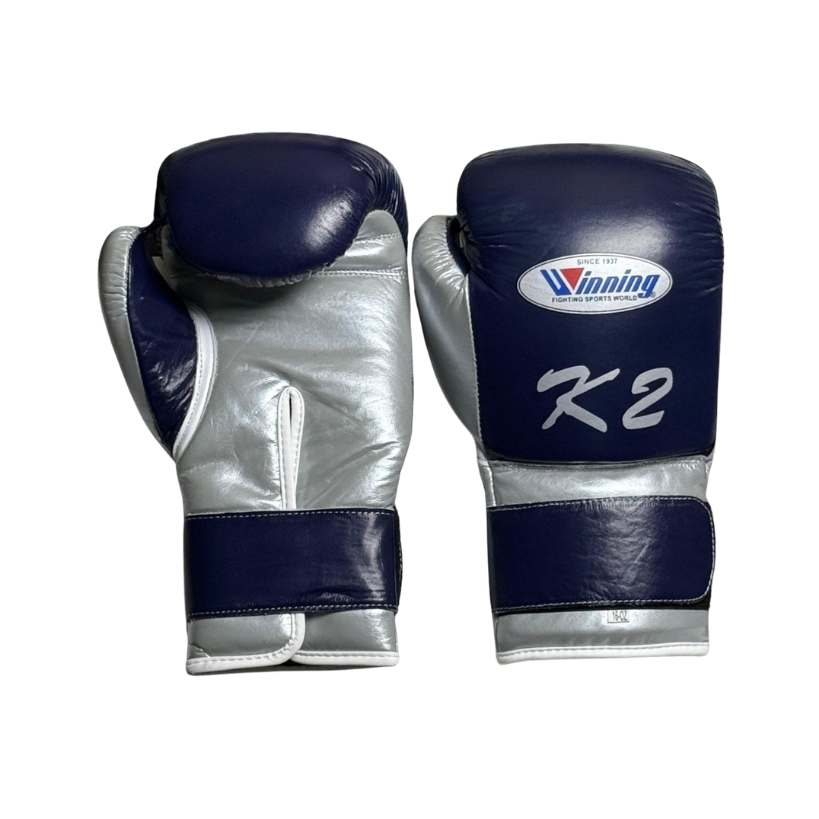 Winning Boxing Gloves Blue/Silver Leather