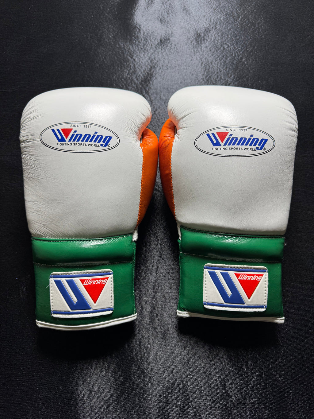 Winning Boxing Gloves White/Green/Orange Lace-Up
