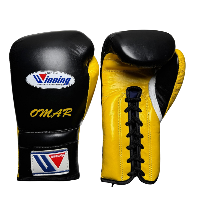 Winning Boxing Gloves White/Black/Yellow Custom