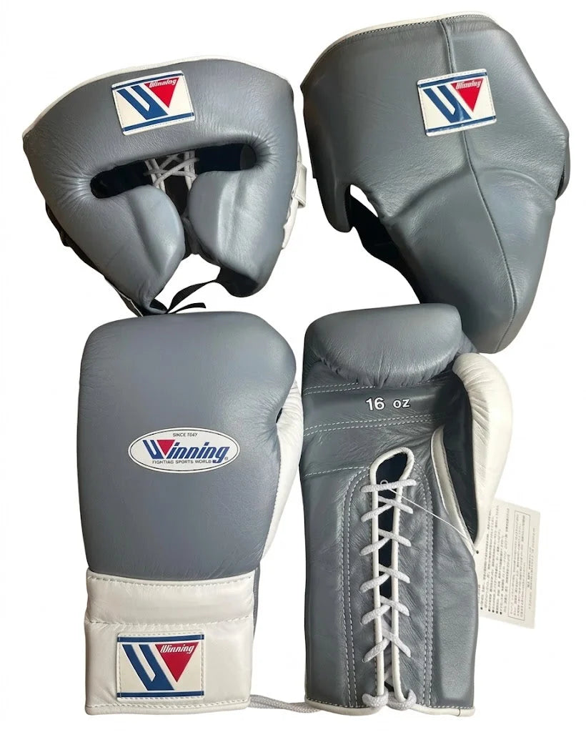 Winning Boxing Set Grey/White Leather