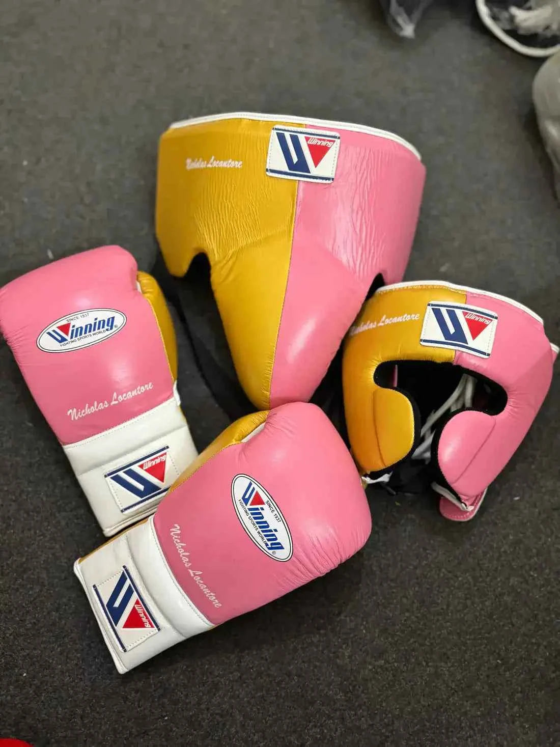 Winning Boxing Gloves Pink/Yellow/White Custom