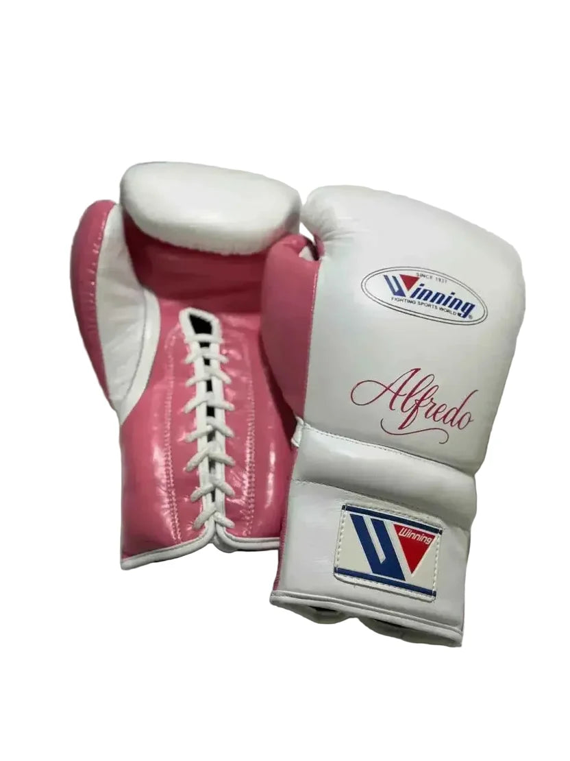 Winning Boxing Gloves Pink/White Lace up