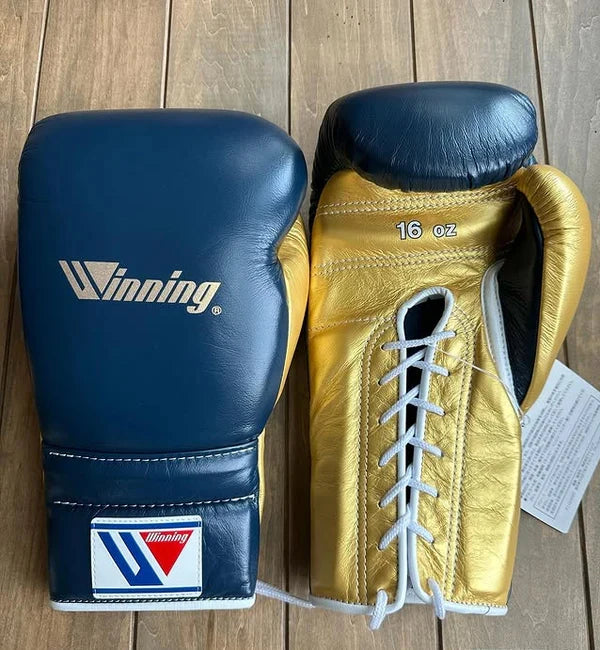 Winning Boxing Gloves Dark-Blue/Gold Lace-Up