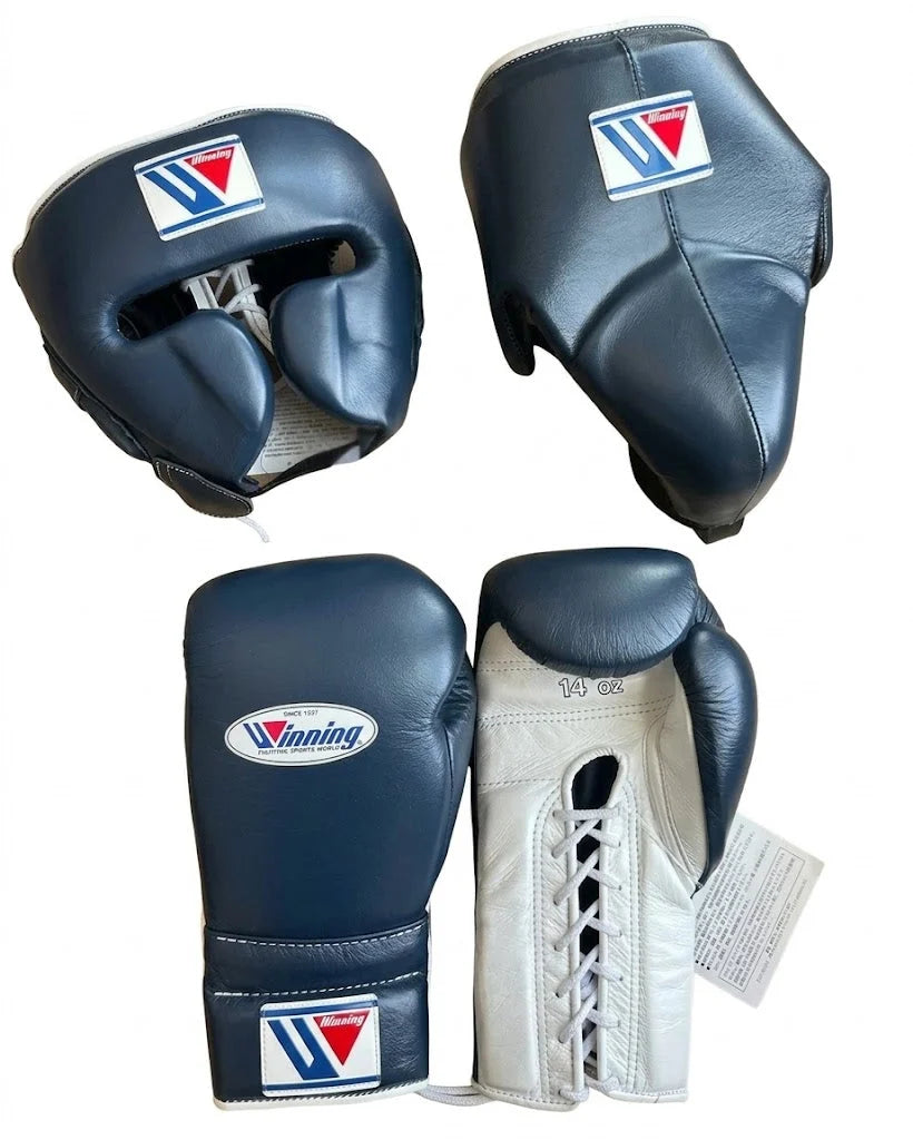 Winning Boxing Set Blue/White Leather
