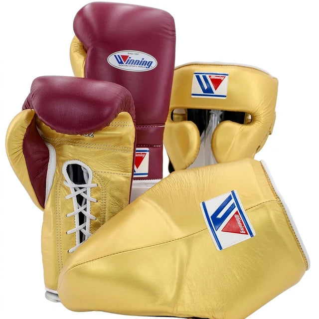 Winning Boxing Set Maroon/Golden Leather
