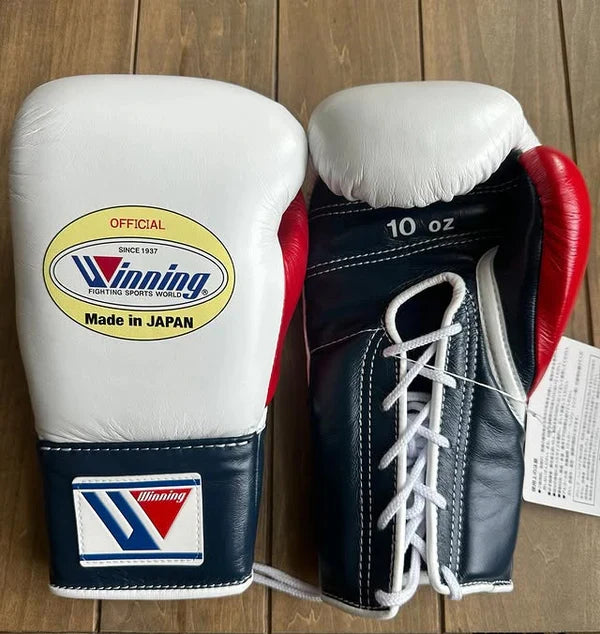 Winning Boxing Gloves White/Dark-Blue/Red Lace-Up