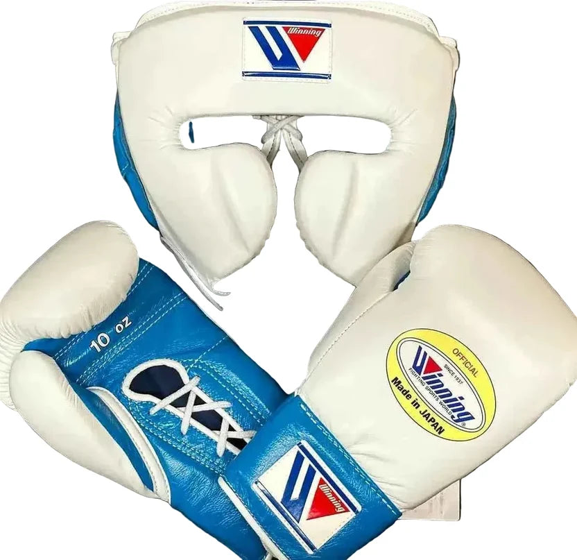 Winning Boxing Set White/Blue Leather