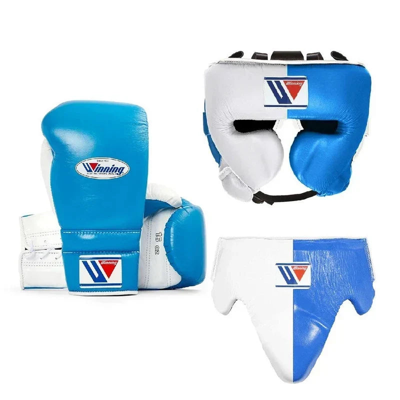 Winning Boxing Set Blue/White Leather