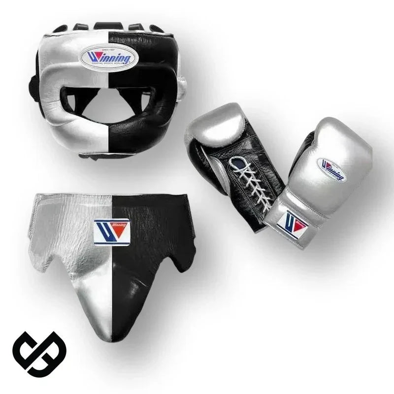 Winning Boxing Set Silver/Black Leather