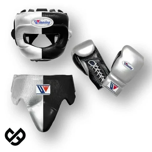 Winning Boxing Set Silver/Black Leather