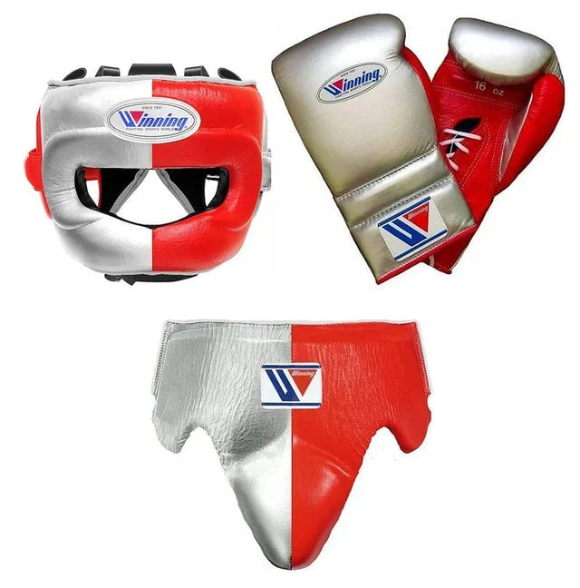 Winning Boxing Set Silver/Red Leather