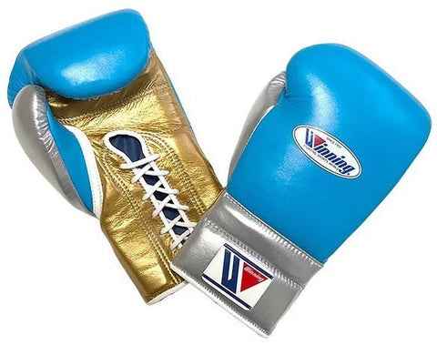 Winning Boxing Gloves Sky-Blue/Gold/Grey Custom Made