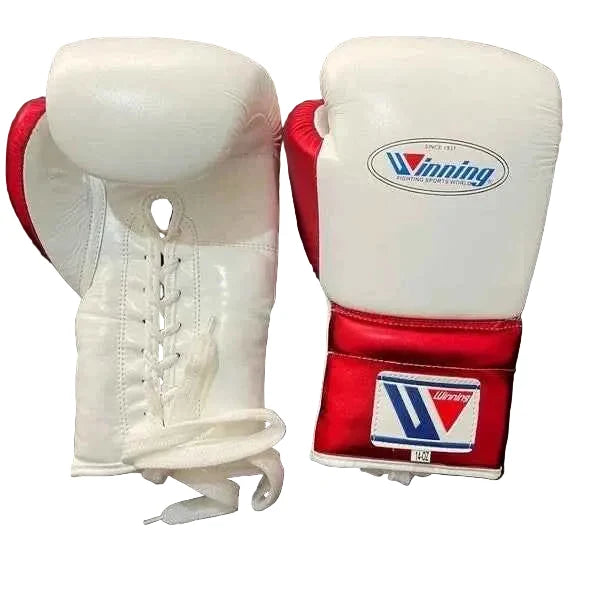 Winning Boxing Gloves White/Red Lace up