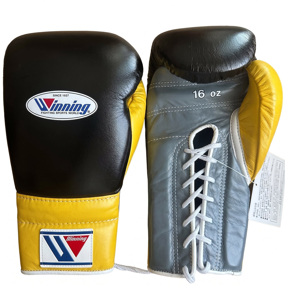 Winning Boxing Gloves Black/Yellow/Grey Lace up