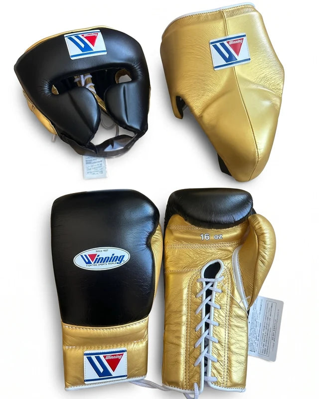 Winning Boxing Set Black/Golden Leather
