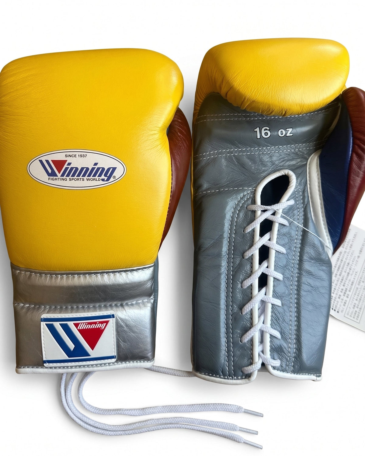 Winning Boxing Gloves Yellow/Maroon/Grey/Blue Lace up