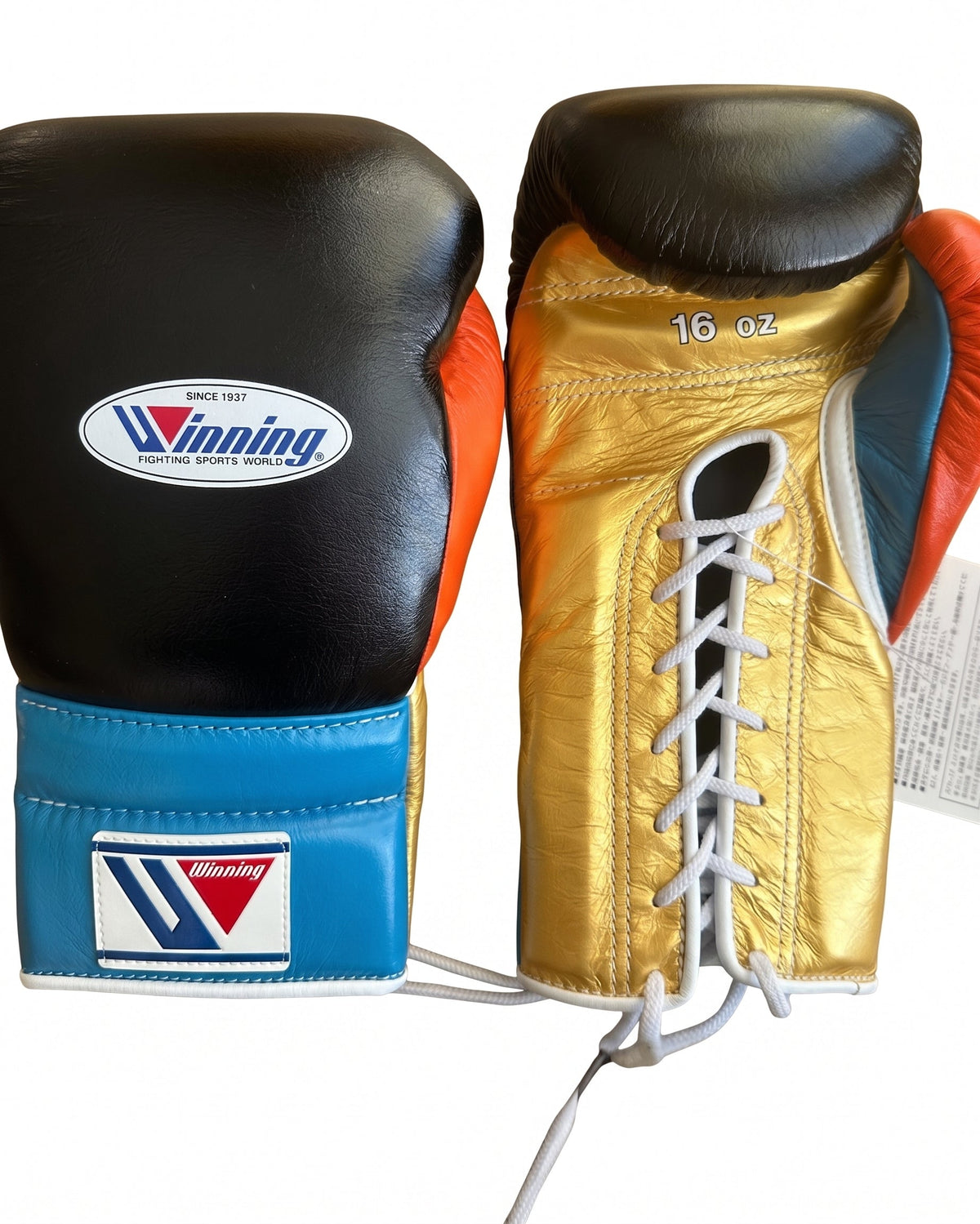 Winning Boxing Gloves Black/Blue/Golden/Orange Lace up