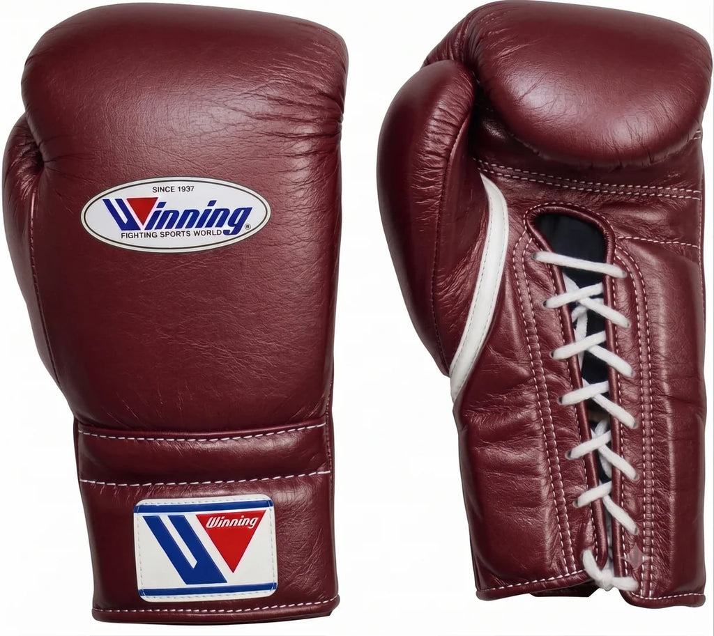 Winning Boxing Gloves Maroon/White Lace up