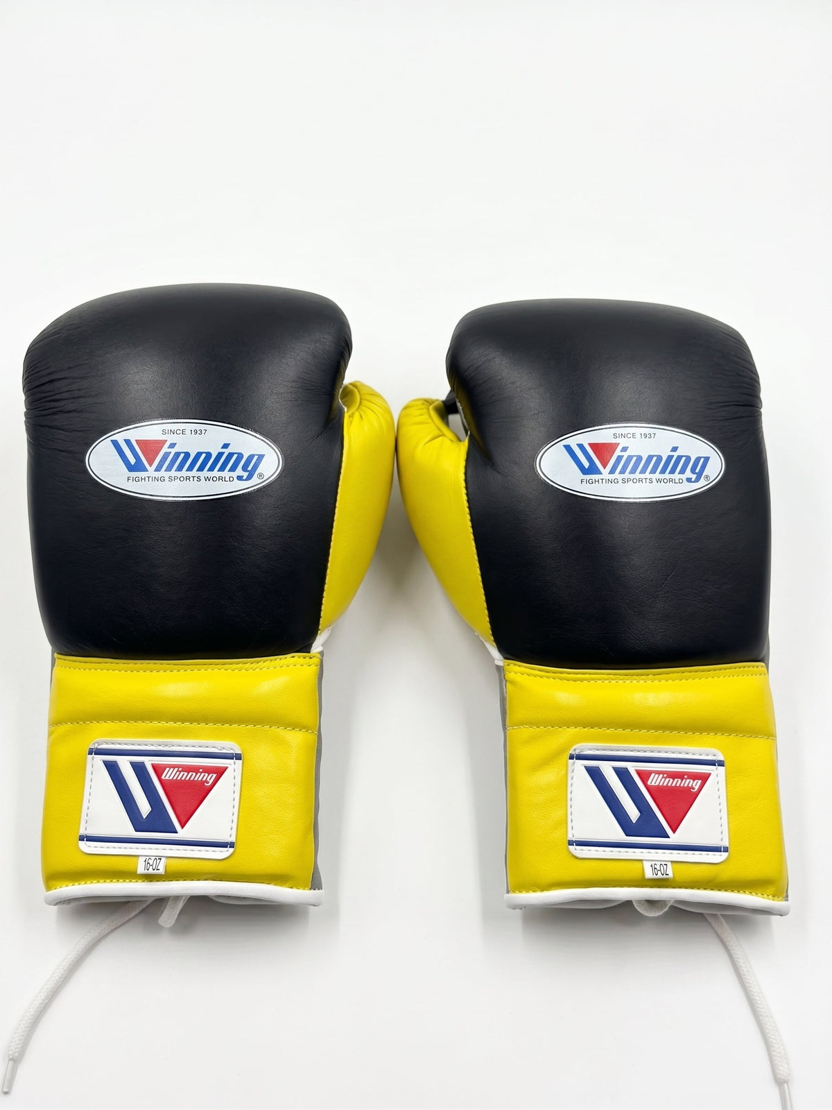 Winning Boxing Gloves Black/Yellow/Grey Lace up