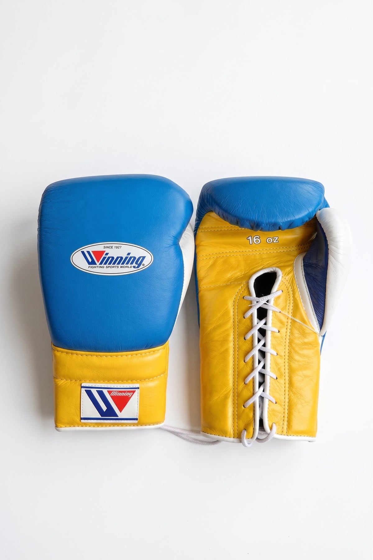 Winning Boxing Gloves Yellow/Blue/White Lace up