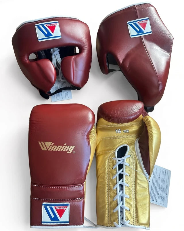 Winning Boxing Set Maroon/Golden Leather