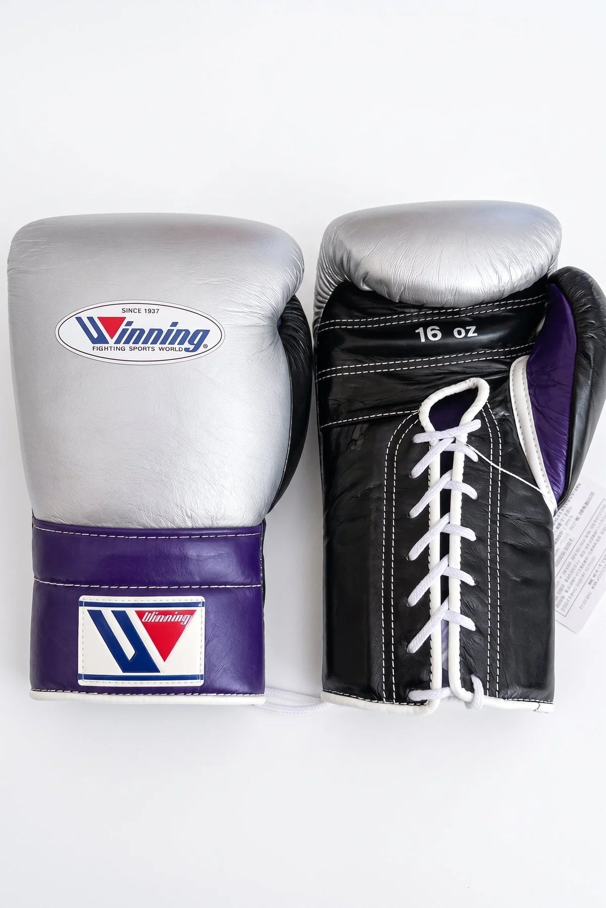 Winning Boxing Gloves Silver/Blue/Black Lace up