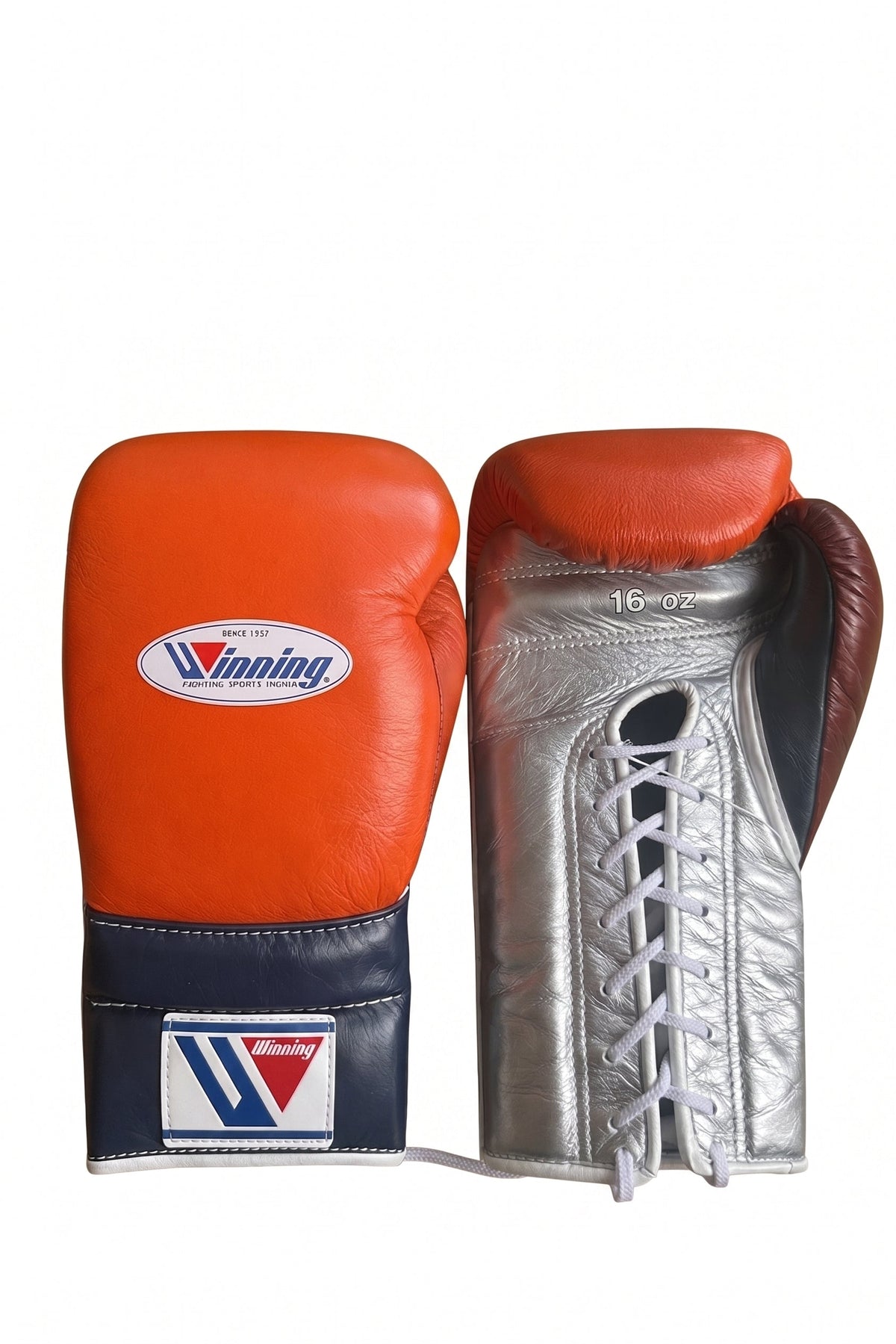 Winning Boxing Gloves Orange/Blue/Silver/brown Lace up