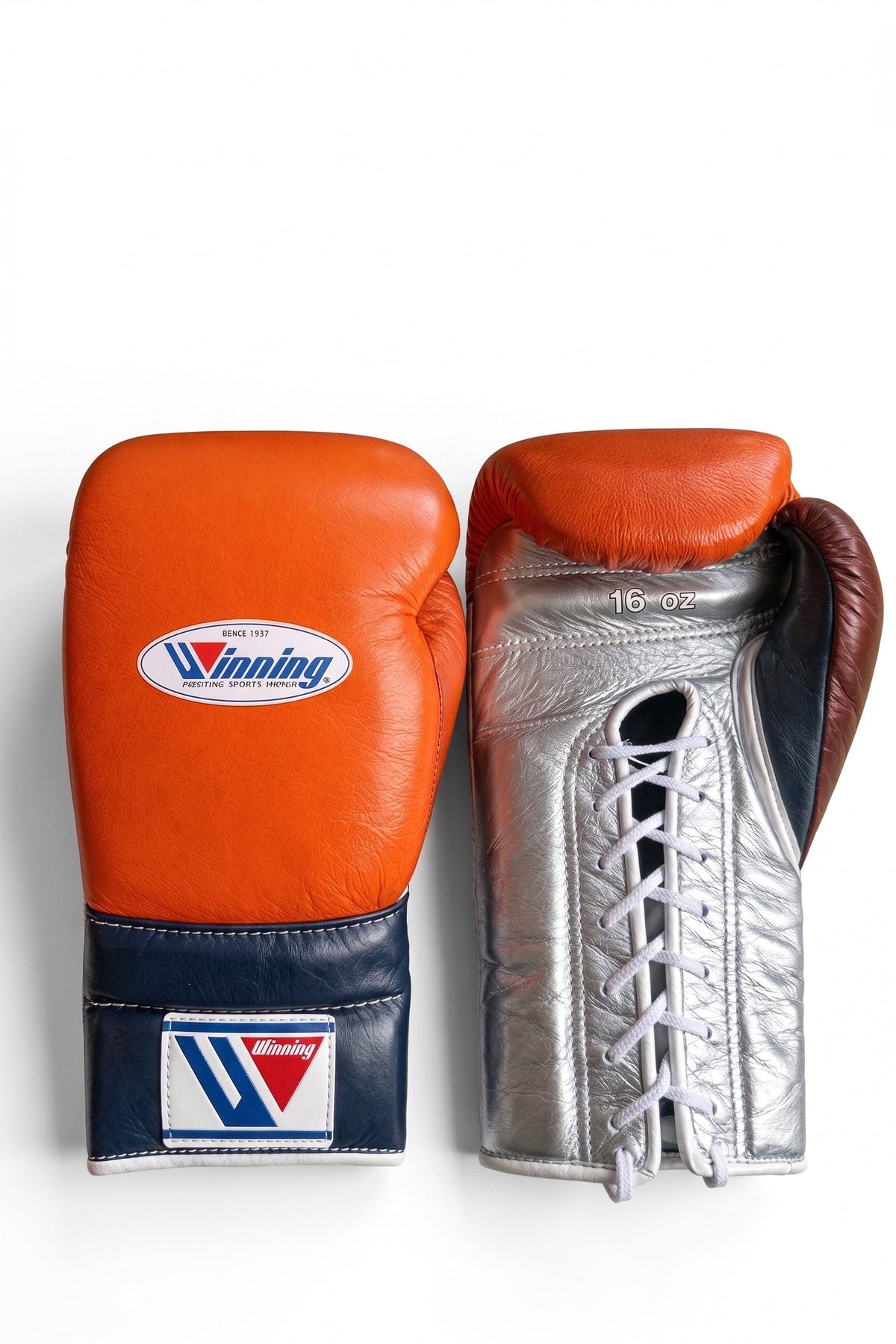 Winning Boxing Gloves Orange/Blue/White Lace up